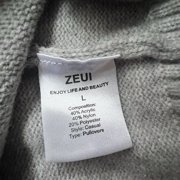 ZEUI Women’s Grey Crewneck Sweater Fuzzy Floral Accents Size Large Cozy Soft - Picture 12 of 16